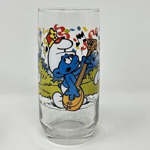 Harmony Smurf Vintage Beverage Glass 16 Oz Peyo 1983 Wallace Berrie & Co